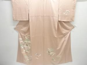 扇面に草花模様刺繍一ツ紋訪問着（重ね衿付き）